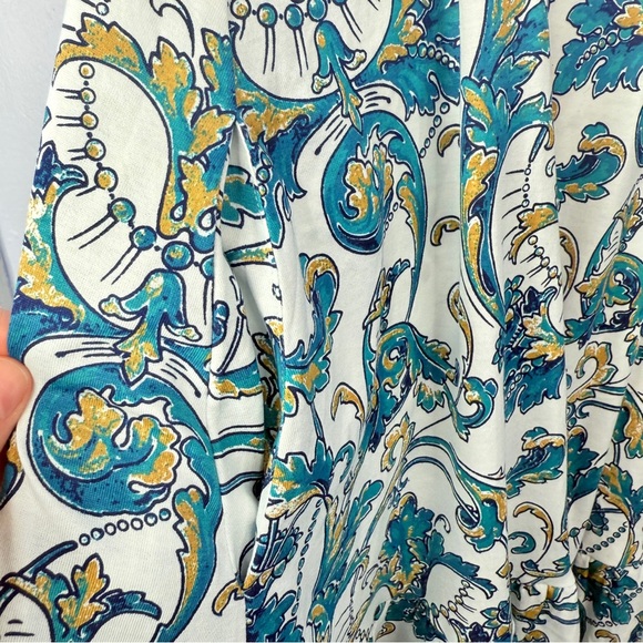 Like New! Peruvian Connection long sleeve white blue paisley short dress size S - Picture 3 of 8